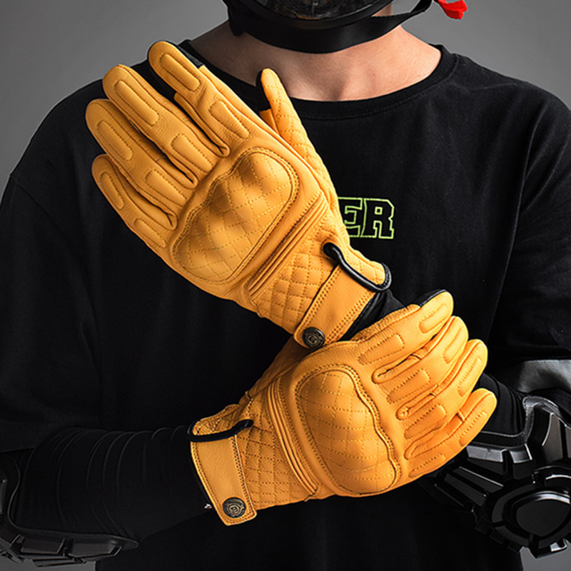Men'S Fashion Gloves - Retro leren motorhandschoenen Gele motorracehandschoenen met
