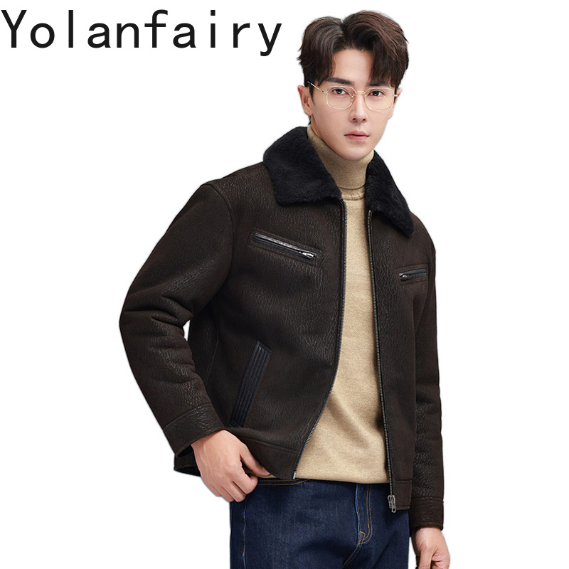 Men'S Fashion Leather Jacket - YOLANFAIRY Vintage Mode Natuurlijke Bontjas Man