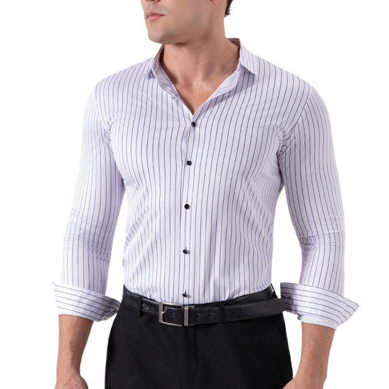 Mens Fashion Dress - Retro gestreepte kreukvrije stretch overhemden voor