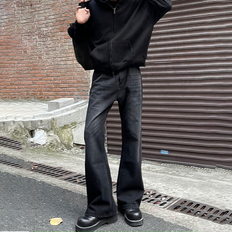 Men'S Fashion Jeans And Boots - Heren Zwarte Effen Kleur Rechte Simpele