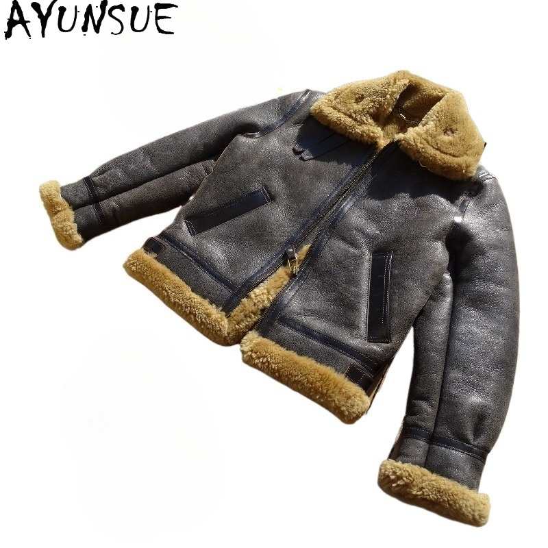 Men'S Fashion Leather Jacket - AYUNSUE Natuurlijke Wol Bontjas Man 2026