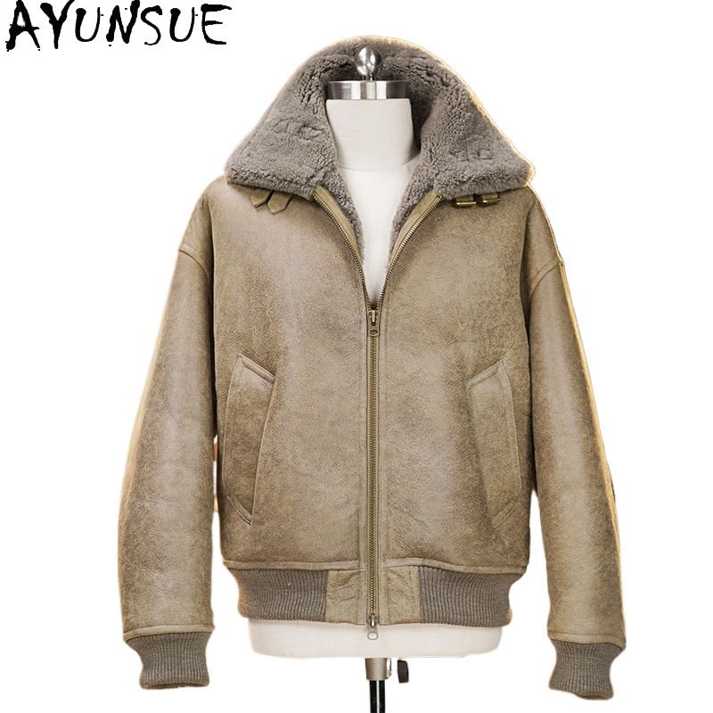 Men'S Fashion Leather Jacket - AYUNSUE High-end Natuurlijke Bontjas Mannen Winter