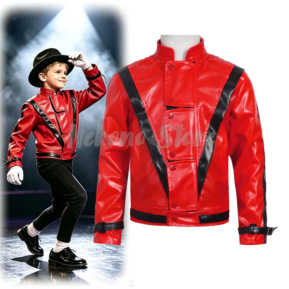 Men'S Fashion Leather Jacket - Michael Jackson Thriller Scary Kostuum Rood