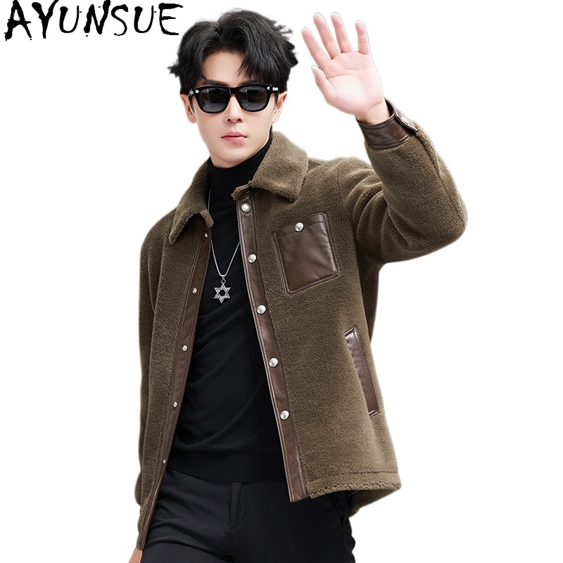 Men'S Fashion Leather Jacket - AYUNSUE 100% Wollen Jas voor Mannen