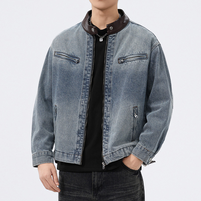 Stand Leren Kraag Denim Jas He - Men'S Fashion Leather Jacket recensie en prijs