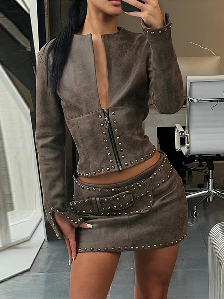 Y2K leren rokset dames met riv - Belt Mens Fashion recensie en prijs