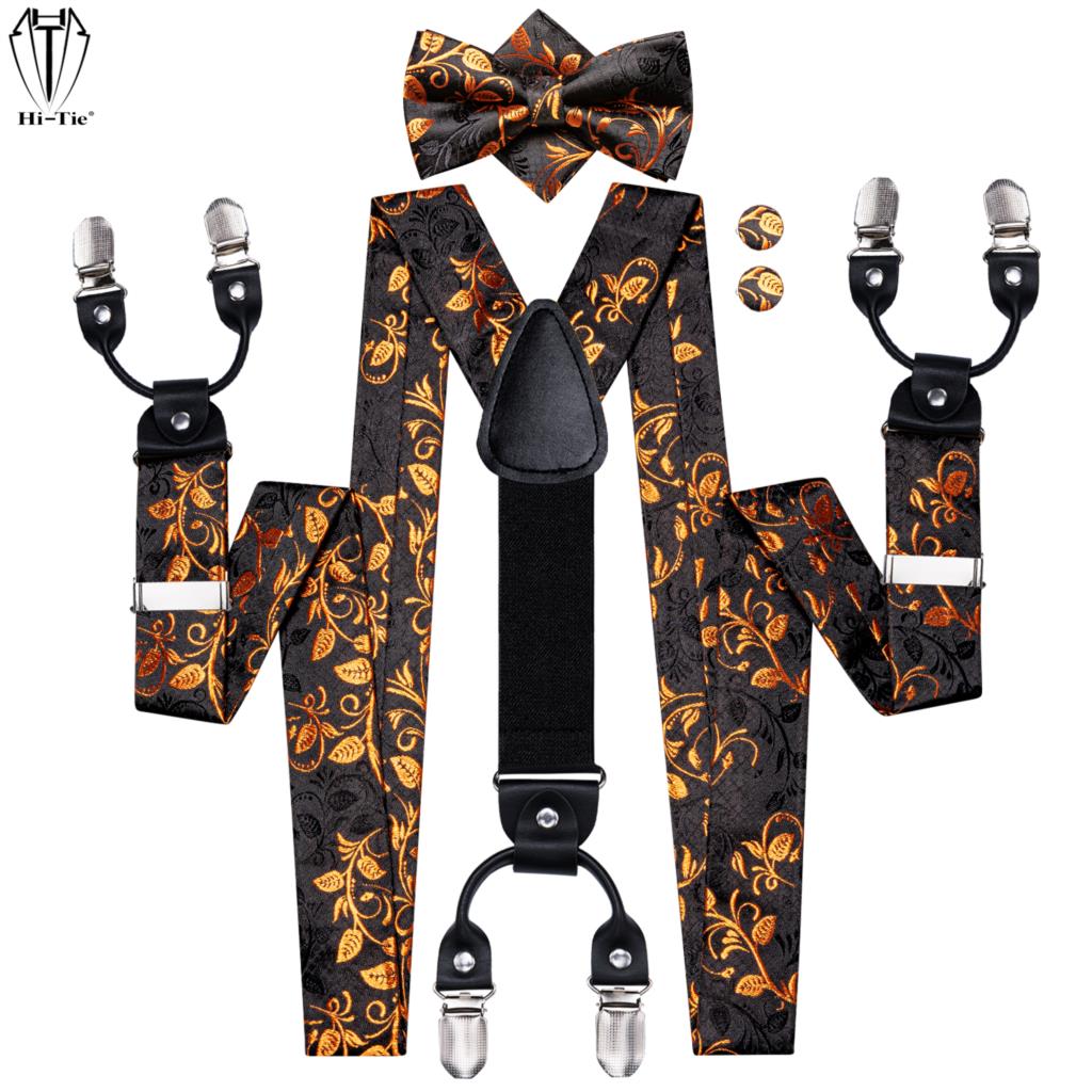 Hi-Tie Jacquard Zwart Goud Vin - Suspenders Clip Men recensie en prijs