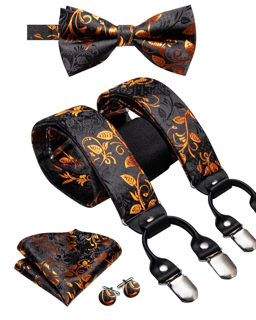 Hi-Tie Jacquard Zwart Goud Vin - Suspenders Clip Men recensie en prijs